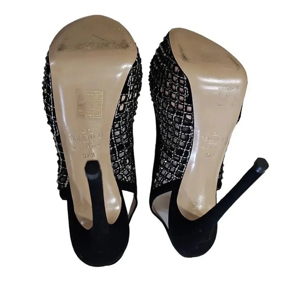 Valentino Garavani Lattice Crystals Slingback Platform Pumps Black Size 7.5 - Picture 12 of 14